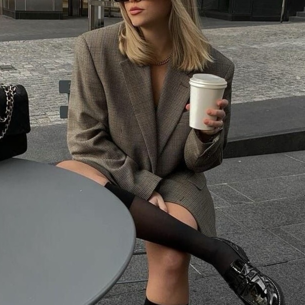 PROTOCOL Oversized Plaid Brown Blazer - Workwear Elegance